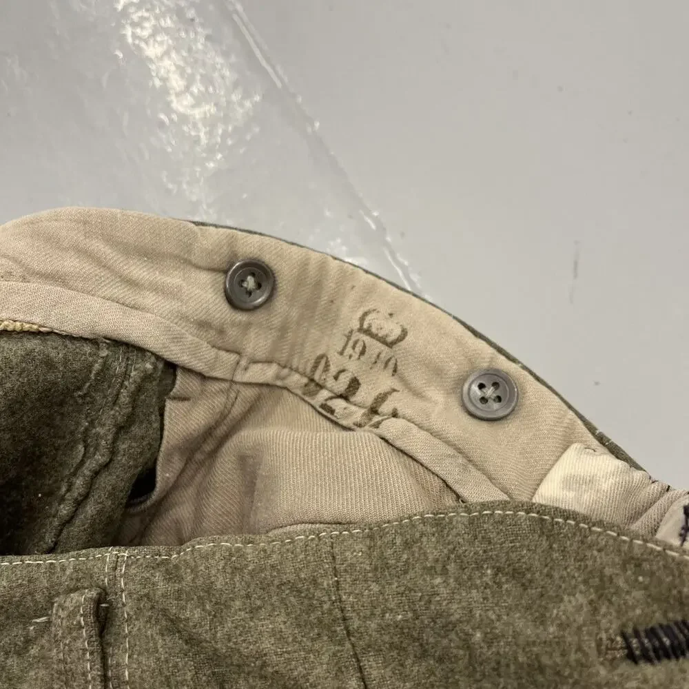 Vintage WW2 Army Green Wool Cargo Trousers 33x32